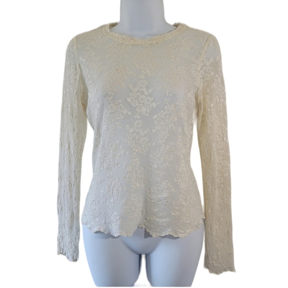 CAbi Women's Y2K Sheer Floral Mesh Top Sz M White Stretchy Fairy Feminine - Picture 11 of 11